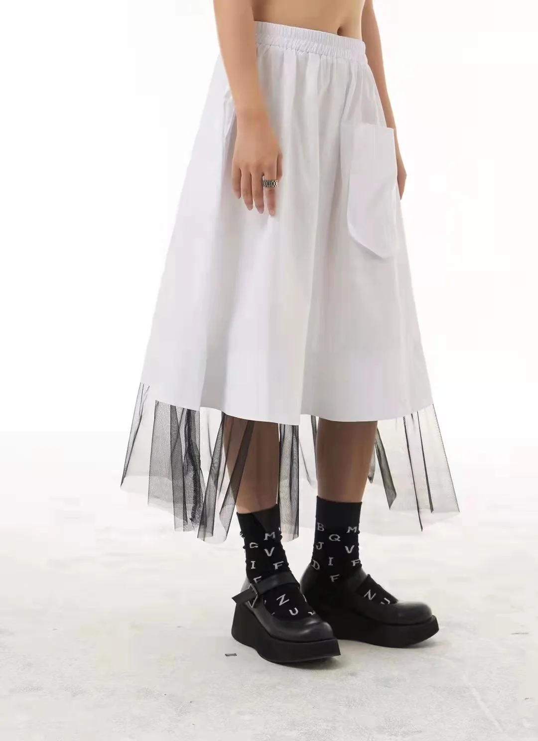 

SuperAen 2022 Summer Solid Mesh All Match Mid-Calf A-LINE Casual Woman Skirts
