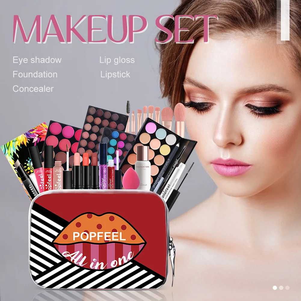 

All In One Makeup Kit Eyeshadow Concealer Foundation Lipstick Eye Makeup Gift Set For Beginners Professional Cosmetic Bag