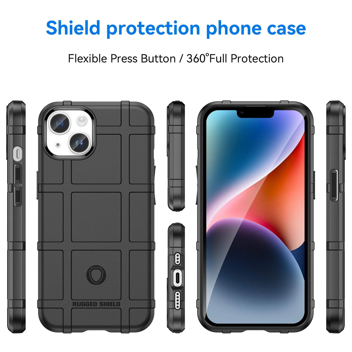 Black Rugged Shield Shockproof Armor Case For iPhone 14 Plus Protection Case Back Cover