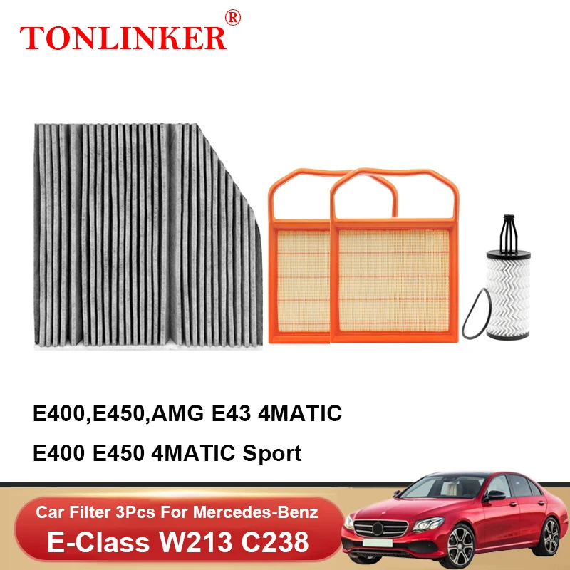 

TONLINKER Cabin Air Filter Oil Filter For Mercedes Benz E Class W213 C238 2016-2022 E400 E450 AMG E43 4MATIC Sport Engine M276