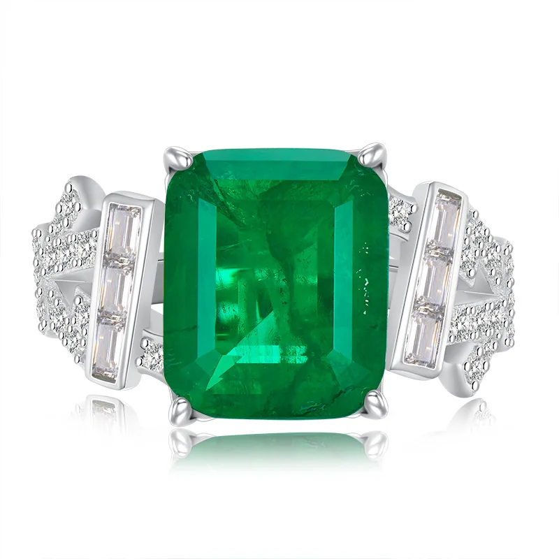 

2023 New S925 Silver Imitation Jade 10 * 12 Rectangular Cross border Ring for Women in Europe and America