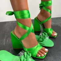 2022 new high heels women sandals thick platform female slippers buckle strap dress office ladies wedding microfiber
