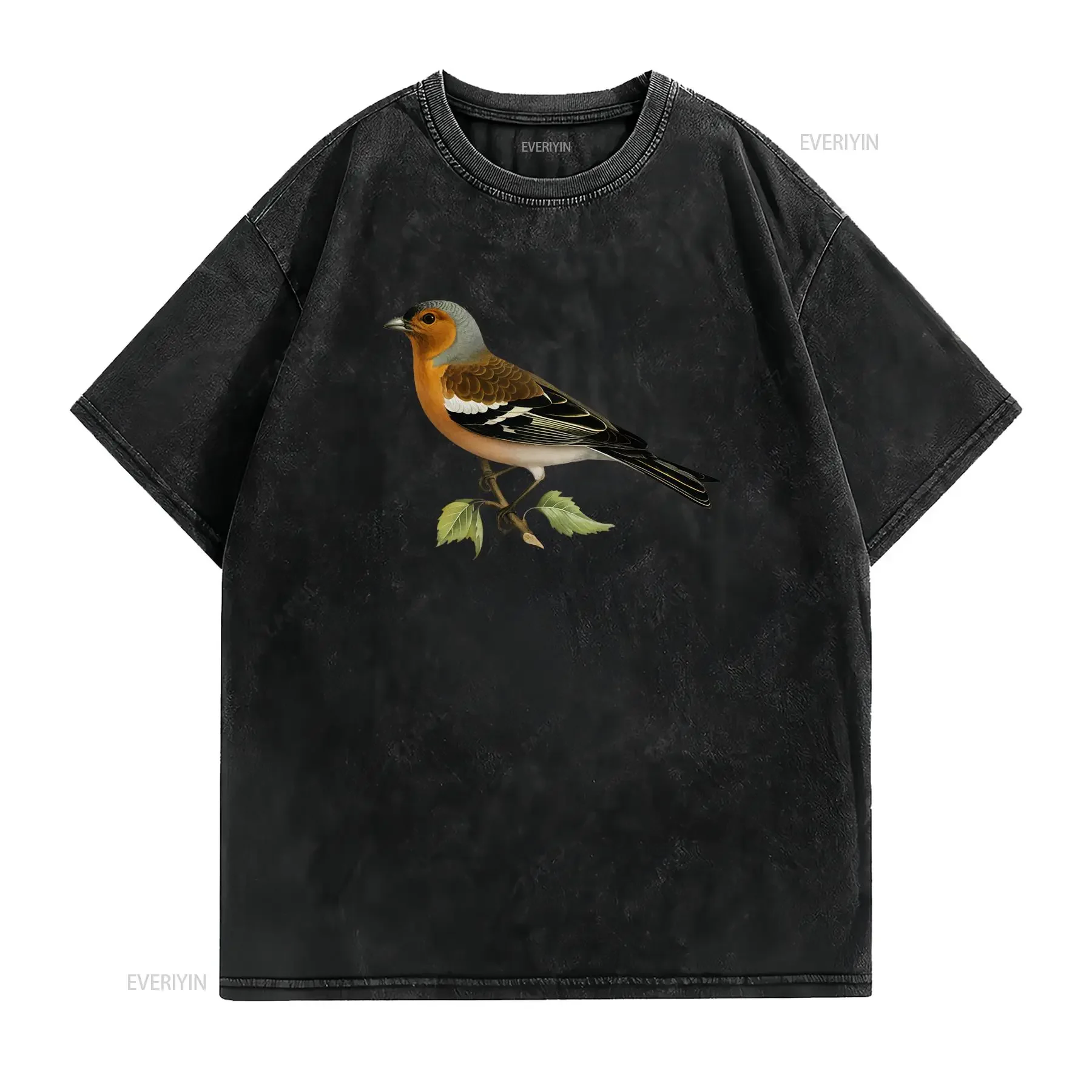 Фото Мужская футболка с рисунком птицы Chaffinch, винтажная, с эффектом потертости, мягкая, удобная, стильная, повседневная, дизайнерская одежда унисекс №2
