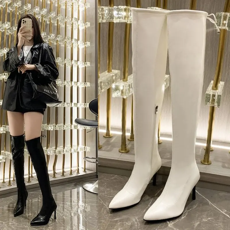 Новинка 2024 женские ботфорты на тонком высоком каблуке осенне-зимняя обувь из