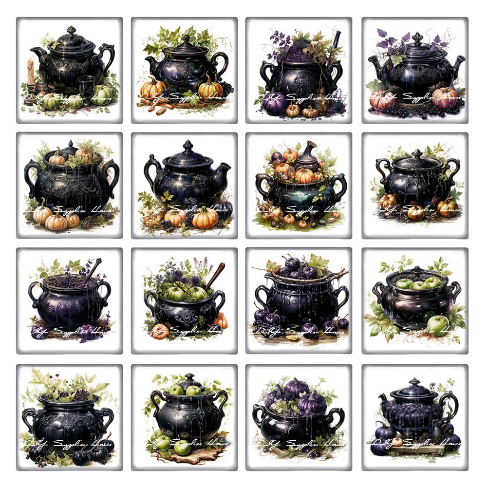 10 шт./лот котел на Хэллоуин ведьма тыква яблоко квадратное фото стеклянный