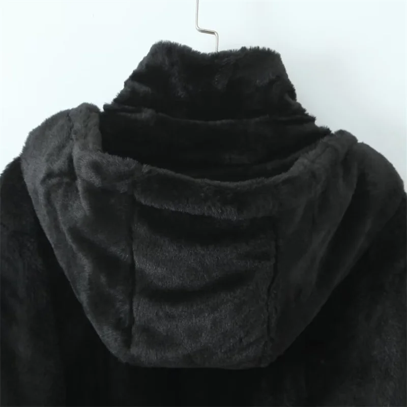 KEYANKETIAN 2024 новое зимнее женское черное пальто с капюшоном из искусственного меха