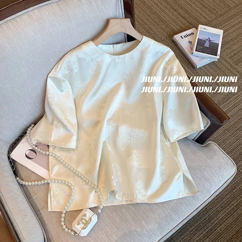 Высококачественная повседневная футболка свободного кроя женская жаккардовая с