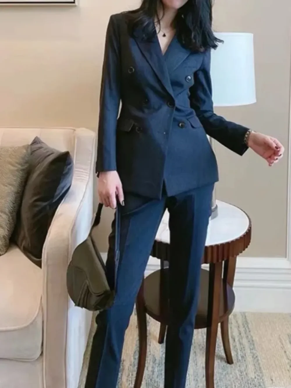 2023 Women's Suit Spring Business Two-Piece Duble Breasted Fashion Casual Blazer Office Lady Solid Color Elegant Slim Fit Set