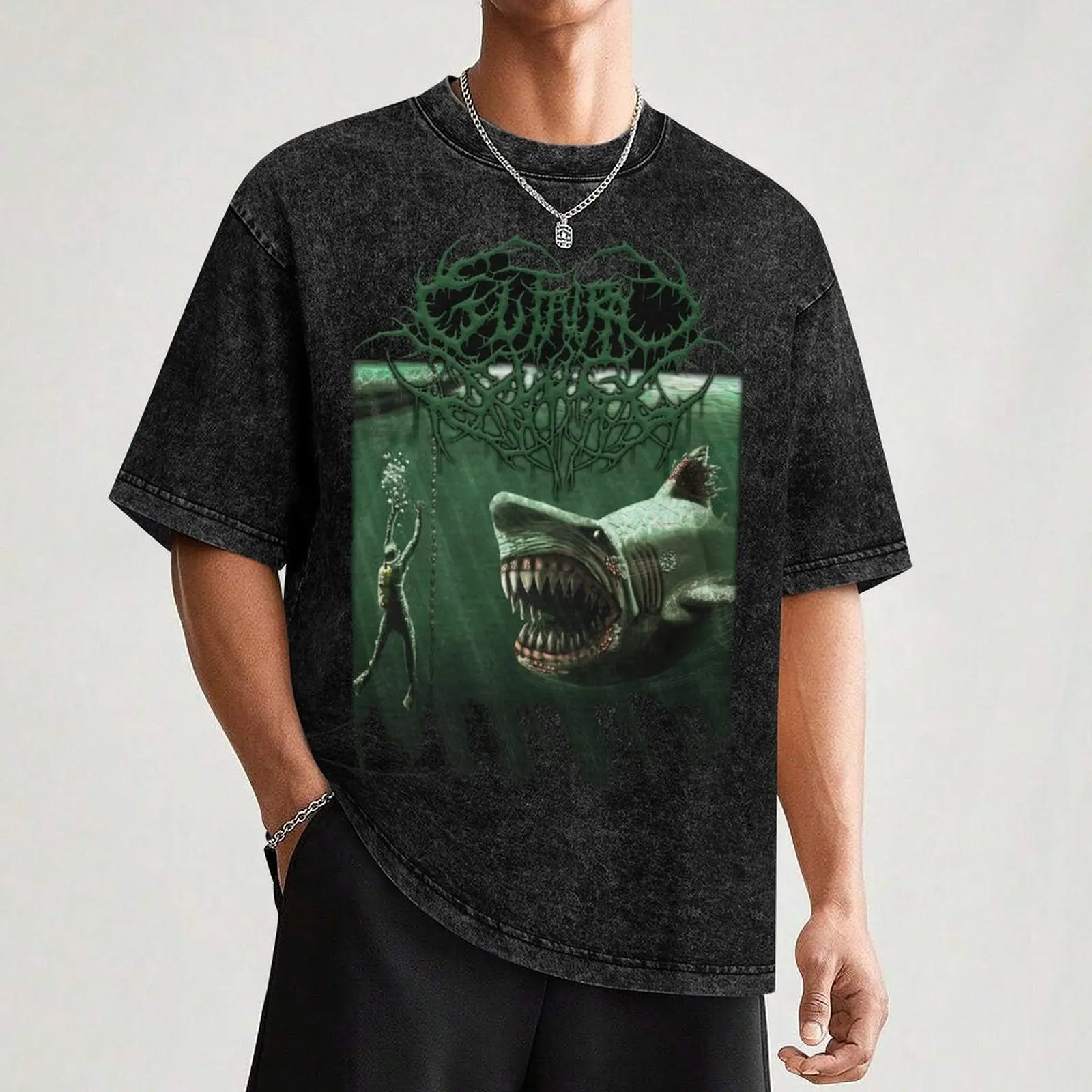 Фото Футболка Guttural Slug - Megalodon, повседневный минималистичный топ с короткими рукавами №3