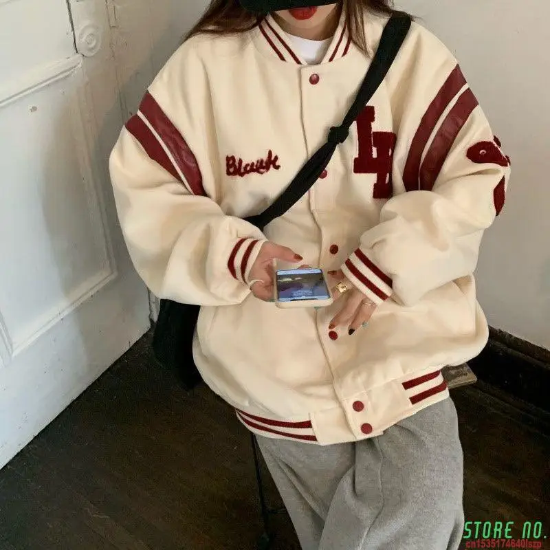 

Весенняя куртка американская бейсбольная куртка-бомбер свободные Ретро Мужские Женские парные Топы Harajuku размера плюс куртки Уличная одежд...