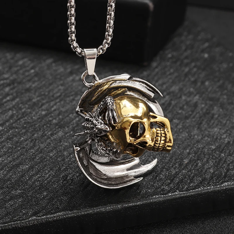 

Vintage Skull Pterodactyl Pendant Necklace Men's Punk Cycling Jewelry