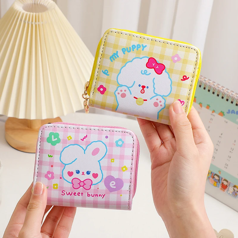 

PU Leather Girls Wallet Cute Cartoon Zipper Card Holder Mini Clutch Wallet Key Chain Coin Purse Kids Gifts Stationary
