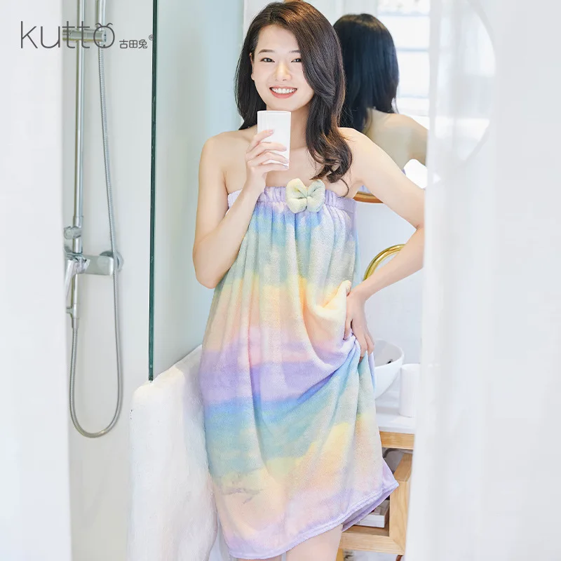 

New Bath Towel Rainbow Dazzling Color Coral Fleece Tube Top Bath Skirt Can Be Worn By People Can Be Wrapped Absorbent