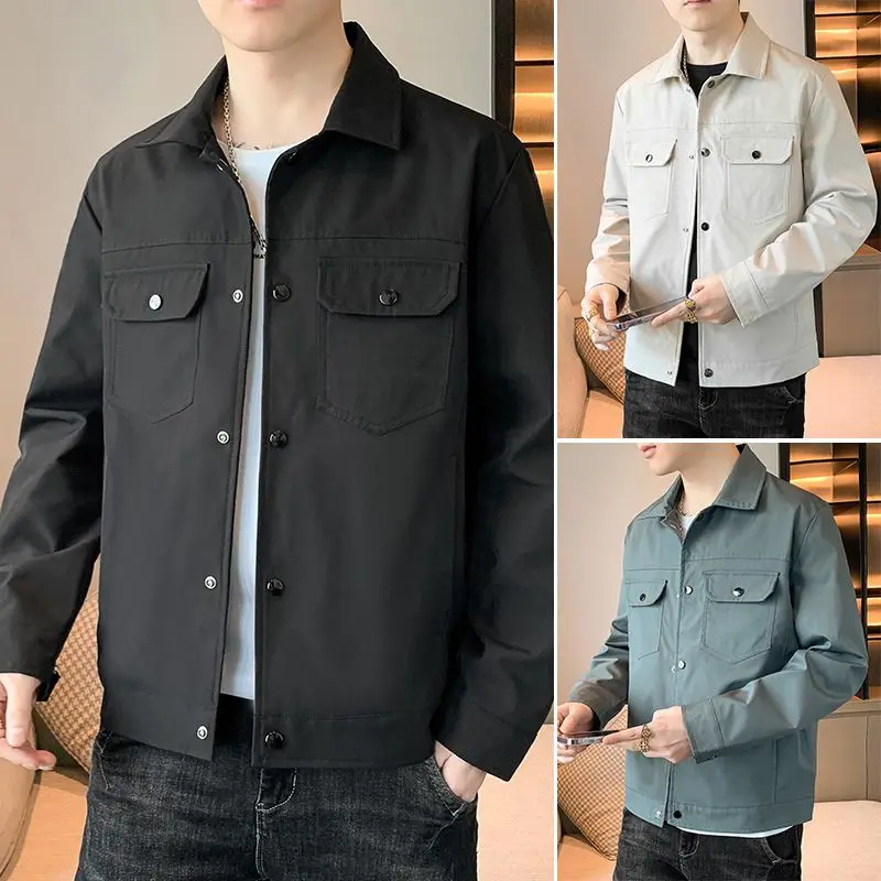 

Spring and Autumn Button Jacket Men's Decoration Body Fit Lapel Long Casual Jacket Streetwear Business Social Coats C102