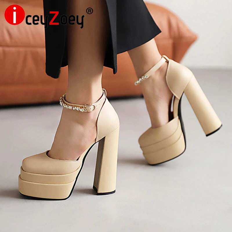 

IceyZoey, размер 33-43, новинка 2022, женские летние туфли на высоком каблуке, сексуальные женские туфли в западном стиле с бусинами