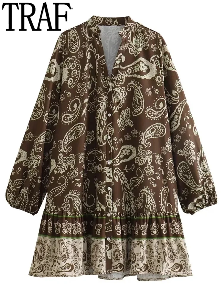 

Платье-мини женское летнее с рюшами, длинным рукавом и рюшами