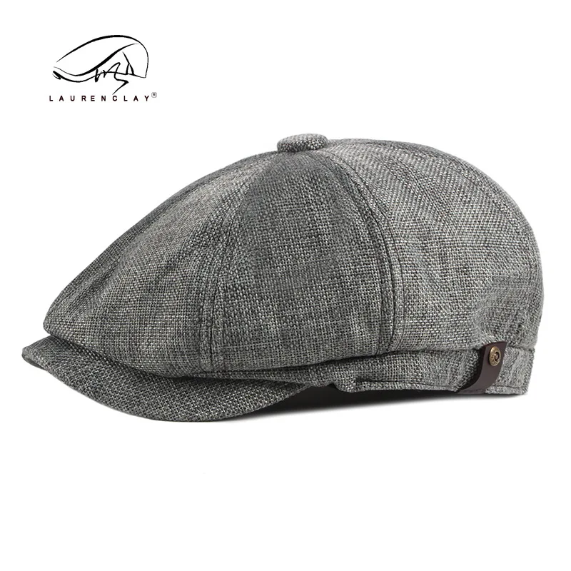 Designer Brand Solid Color Octagon Spring and Summer Thin Breathable Imitation Hemp Cap Men's Retro Casual Berets Caps for Women
