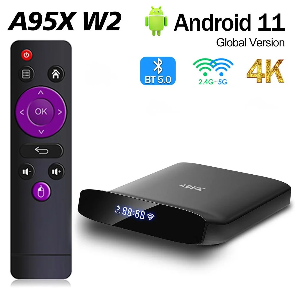 

A95X W2 TV Box Android 11.0 Amlogic S905W2 2GB 16G 4GB 32G 64G TVBOX BT5.0 AV1 3D 2.4G/5G WIFI 4K HDR Media Player Set Top Box