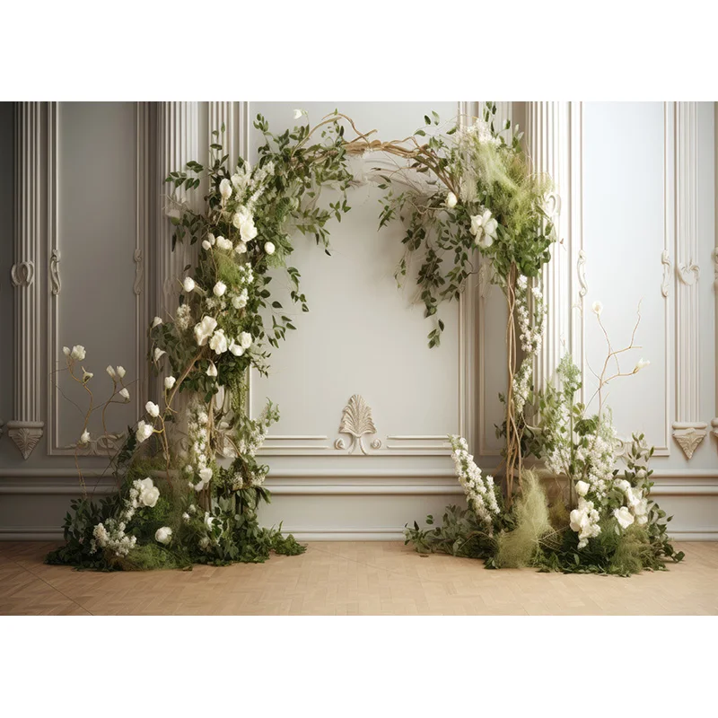 Aesthetic Flower Wreath Decoration Indoor White Background Fantasy Wedding Curtain Photography Backdrop Photo Studio Props SG-11