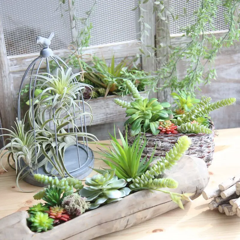 

Зеленые искусственные суккуленты, 6 головок, яркие растения для сада, искусственное растение, украшение для офиса, 1 шт.