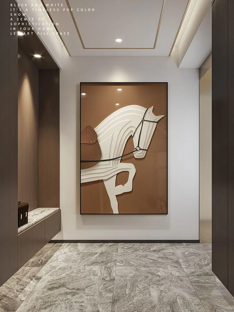 

Room Decor Luxury Living Room Sofa Decoration Painting Horse Entrance Wall Painting Brown Background Facing Door Decorations