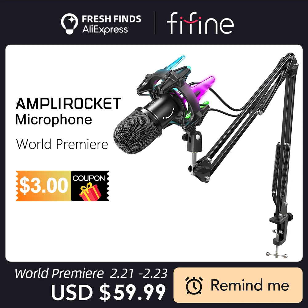 Dinâmico com Braço Montagem de Choque Conjunto de Microfone Cardióide para o Jogo Stream para pc Fifine Microfone Boom Rgb Podcast Ps4 Ps5-k651 Usb Kit