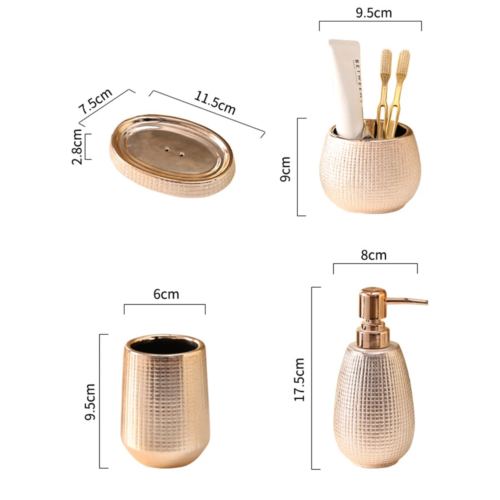 Rose Gold Kit Bathroom Accessories Sets Luxury Complete Ceramic Toilet Soap Dish Toothbrush Holder Shampoo Pump Dispenser Bottle images - 6