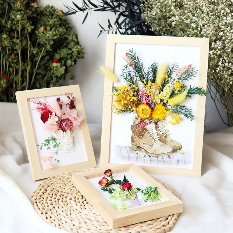 

Hanging Wall DIY Dried Floral Material Flower Pack Wooden Photo Frame Home Accessories Room Decor Wedding Party Decoration Table