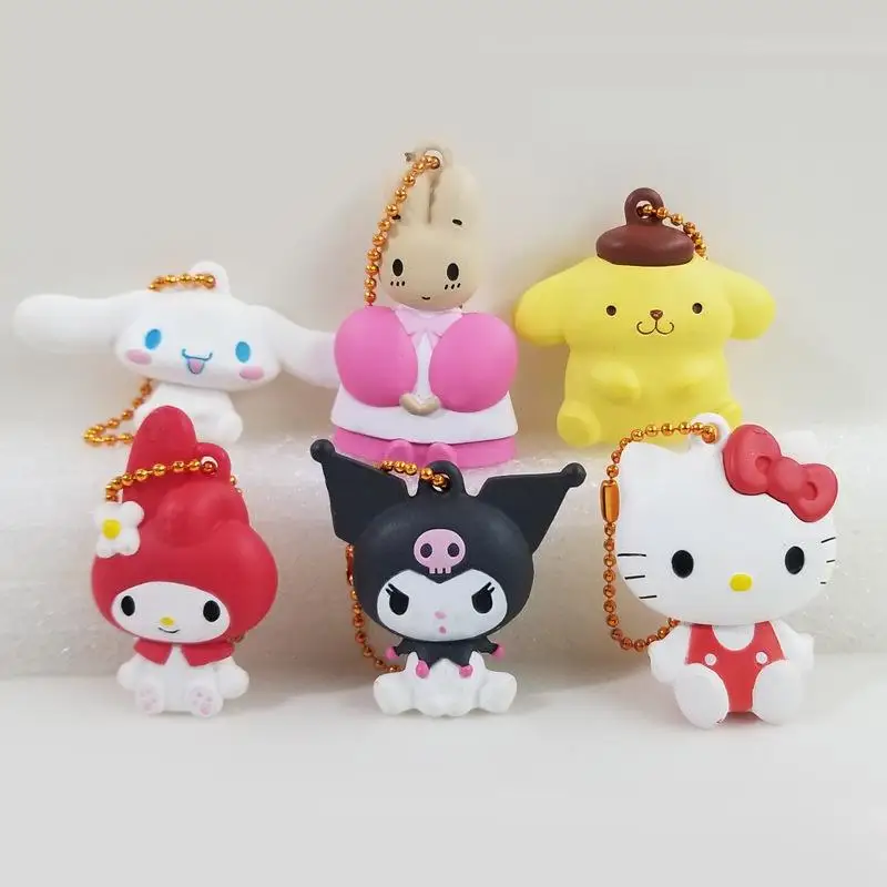 

Kawaii Sanrios Cartoon Cinnamoroll Anime Hellokitty Cute Mymelody Doll Resin Keychain Doll 6 Piece Set Toys for Boys Grils Gifts