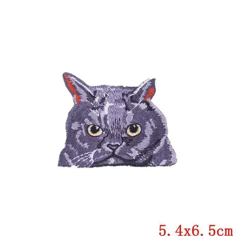 Embroidered Patch Iron On Patches for Clothing Pocket Cat Head Clothes Stickers Fabric Sewing Thermal Adhesive Applique Fusible
