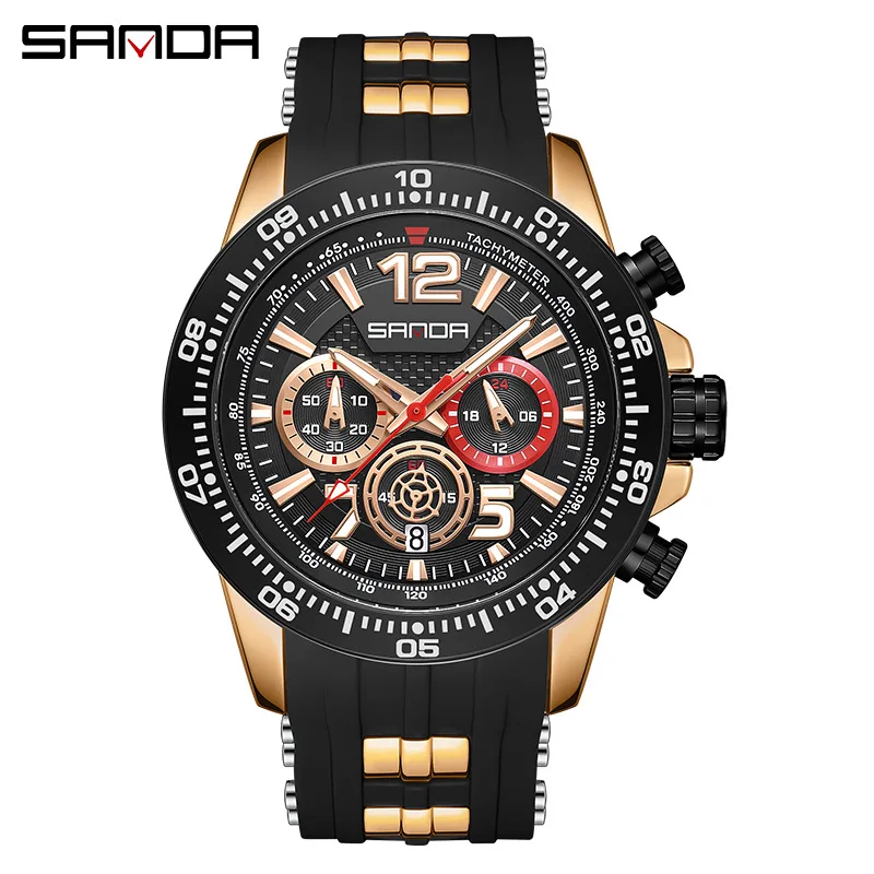 

Sanda 5504 Multiple Function 4 Dials Soft Silicone Strap Japanese Quartz Movement Business Men Water Resistant Wrist Watch