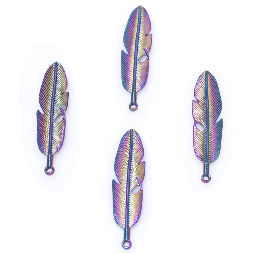 

5pcs/Lot Rainbow Color Leaves Plant Feathers Wings Fashion Charms Metal Alloy Pendant For DIY Accessories Jewelry Handmade Craft