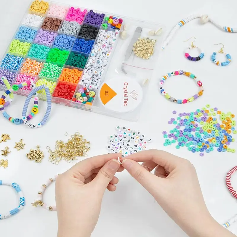 6MM Polymer Clay Flat Beads Set For Jewelry Making Accessories Kit Boho Clay Chips Beads For Bracelet Making Set Children Gifts