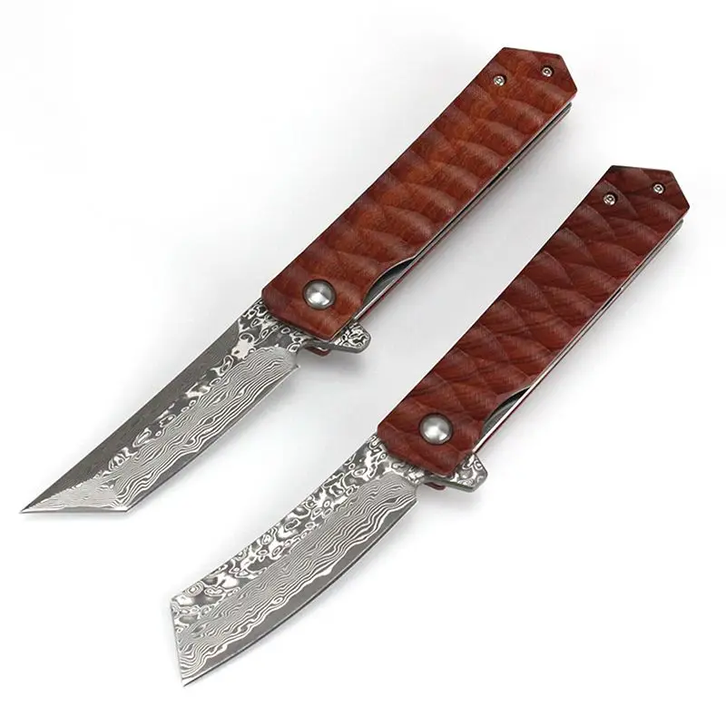 

Tunafire GT-8883 Damascus Knife 60HRC VG10 Steel Folding Fruit Knife Wood Handle Outdoor EDC Tools Camping Pocket Knifes