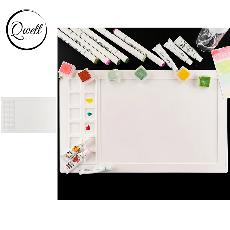 

QWELL 43.8*27.3cm Water Media Mat Multi-function Non-Stick Silicone Craft Mat for Ink Blending Watercoloring Stamping Tool 2022
