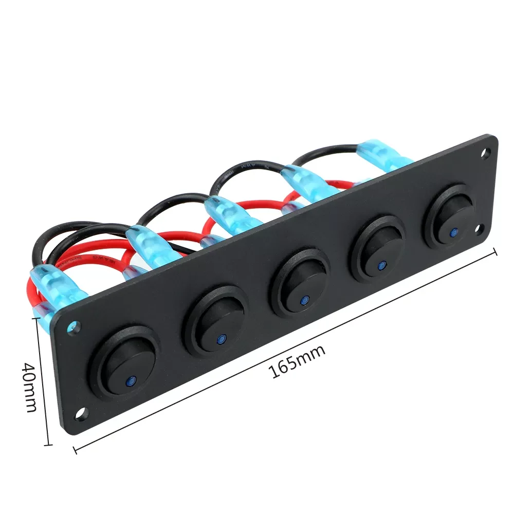

AUTO PARTS 5 Gang 12-24V LED Toggle Rocker Rocker Switch Panel Waterproof Outlet Combination Round Dash Rocker for Car Boat Ship
