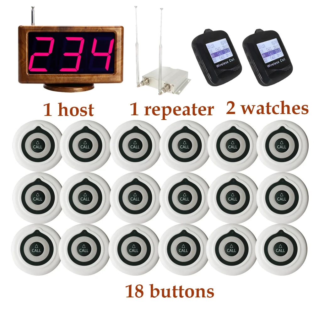 Restaurant Hookah Buzzer 1 Host+1 Repeater Enhanced Amplifier +2 Waterproof Watches+18 Buttons For Food Court Truck Church Cafe