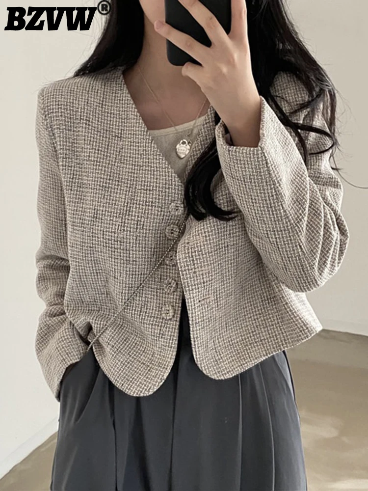 

Женский пиджак BZVW с V-образным вырезом, винтажный пиджак с однобортным воротником и длинным рукавом, офисное пальто, 25X2073, 2023