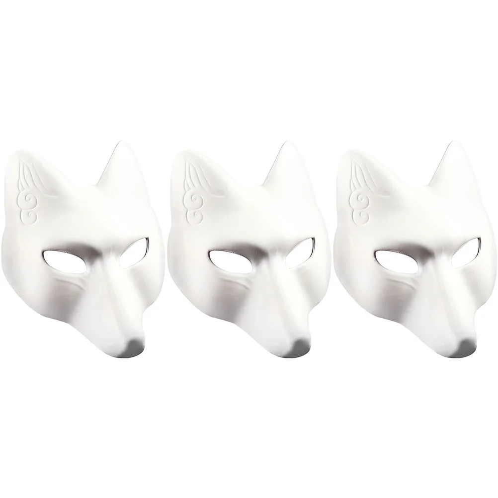 

3pcs Masquerade Blank Mask Fox Masks Costume Cosplay Mask DIY Unpainted Fox Mask