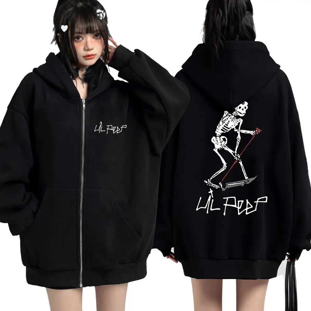 

Rapper Lil Peep Same Style Skeleton Print Zip Up Hoodie Men Women Fashion Gothic Oversized Hip Hop Cardigan Streetwear Jackets