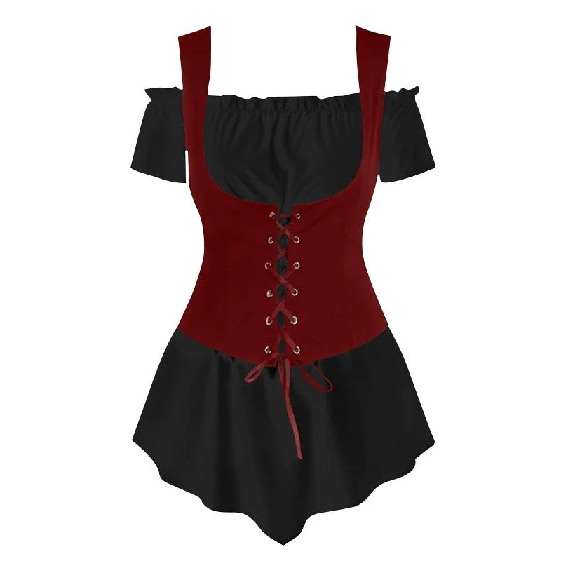 Женский комплект одежды в стиле стимпанк рубашка с открытыми плечами бандажный