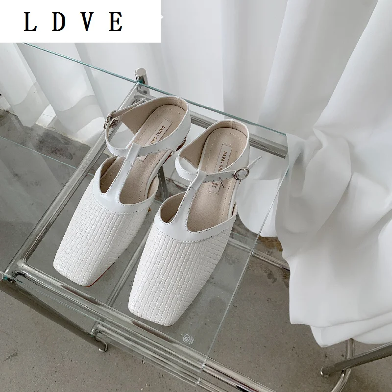 

sandals French new European and American retro square toe woven thick soft sole half-drag T-shaped sandals and slipper