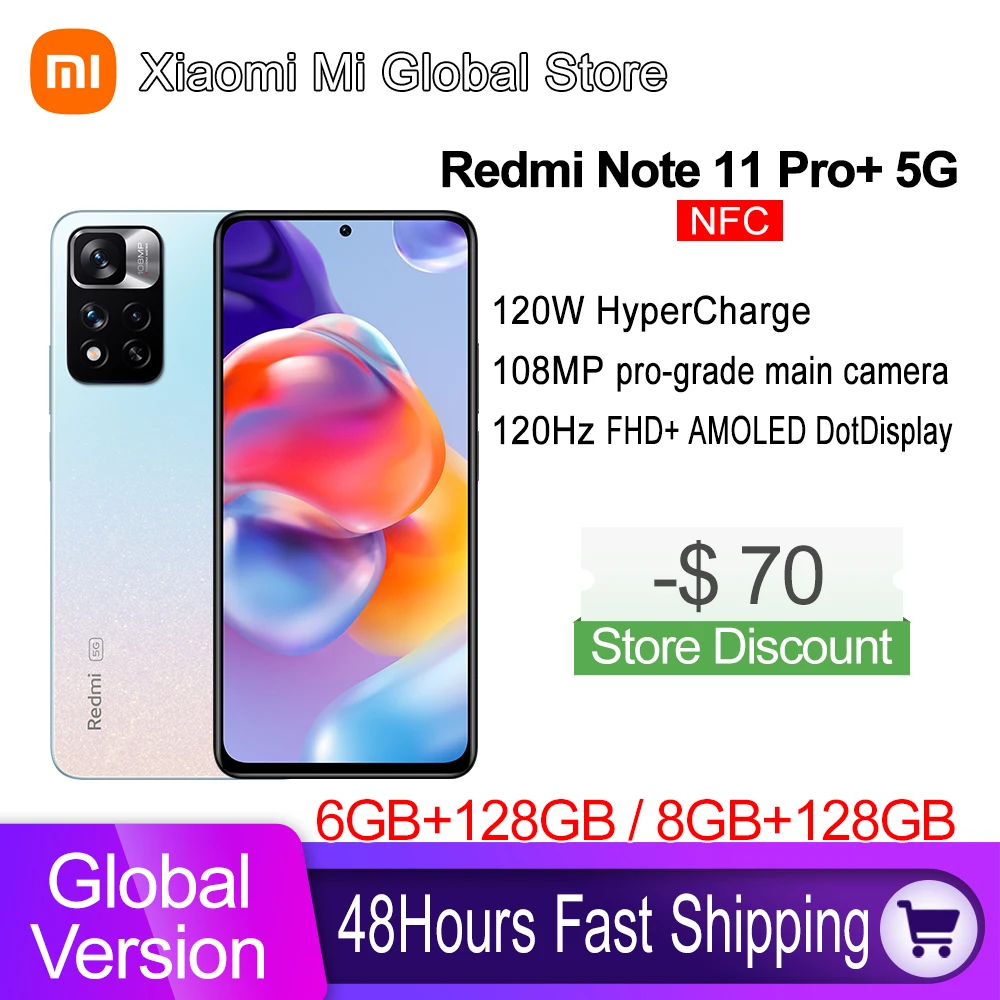 Global Version Xiaomi Redmi Note 11 Pro+ 5G Plus Smartphone 120W HyperCharge Dimensity 920 120Hz AMOLED 108MP Camera NFC