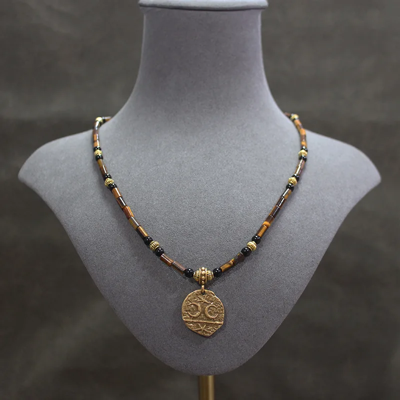 Серьги из натурального тигрового глаза и камня винтажное ожерелье черного