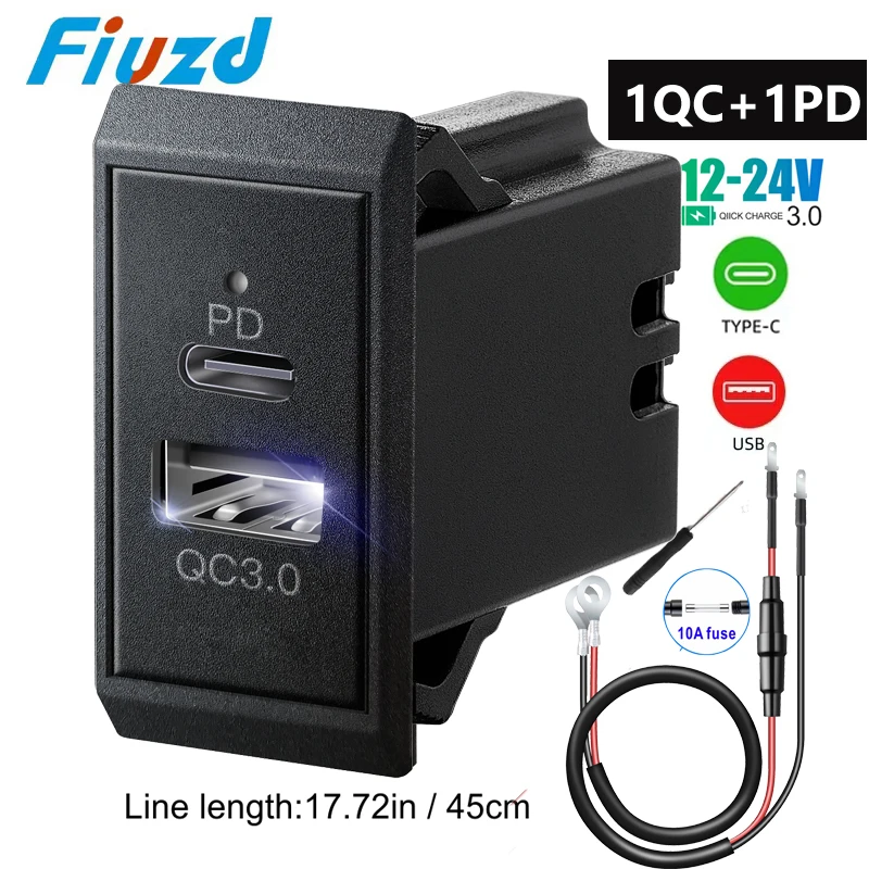 

Автомобильное зарядное устройство USB 12 В, 24 В, двойная розетка PD USB-C и 18 Вт QC3.0, автомобильное зарядное устройство, аксессуары для автомобиля, лодки, морского грузовика, мотоцикла