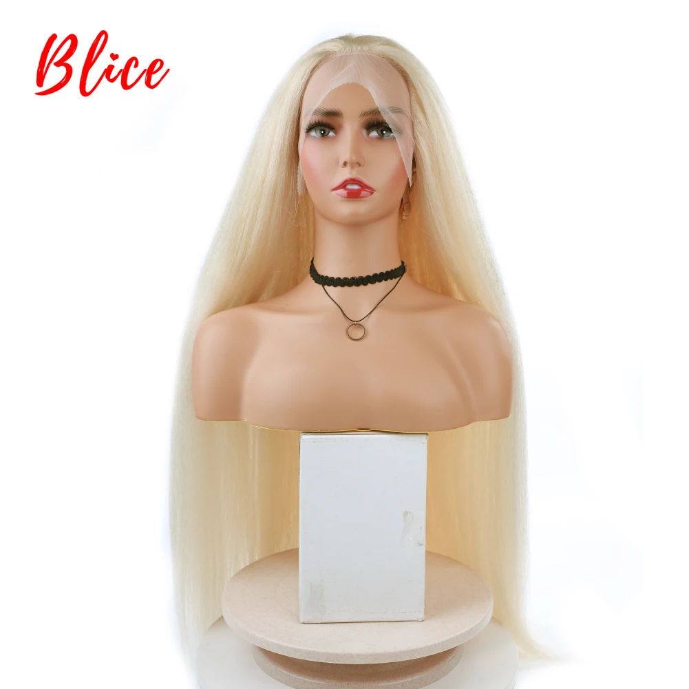 Blice Synthetic Front Lace Wig 30Inch Long Hair Extension Kimky Straight High Density Daily/Party/Cosplay Full Wigs Blonde 76cm