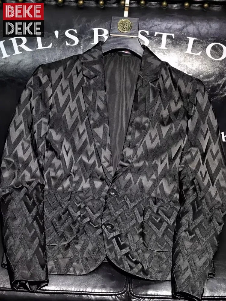 

Деловой Повседневный офисный мужской костюм с принтом, Куртка приталенного силуэта, новинка, весна-осень, однобортные Модные мужские блейзеры, пальто, размеры