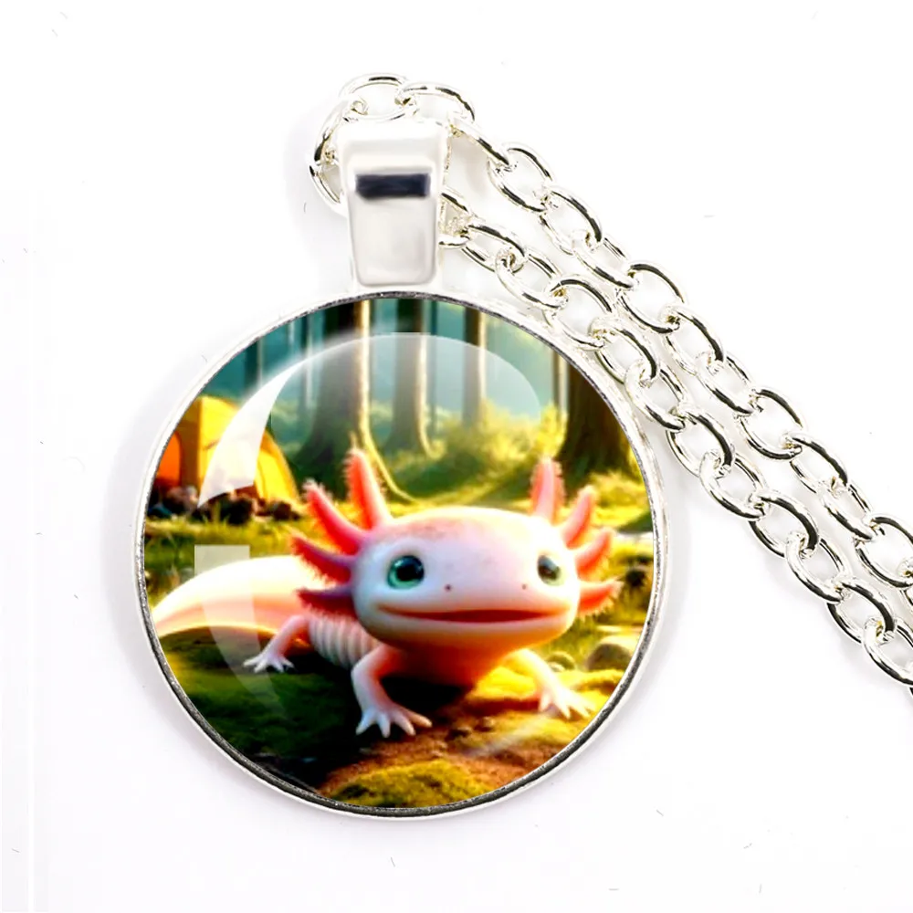 Axolotl ожерелье из мультфильма стеклянный купольный кабошон с подвеской Модная