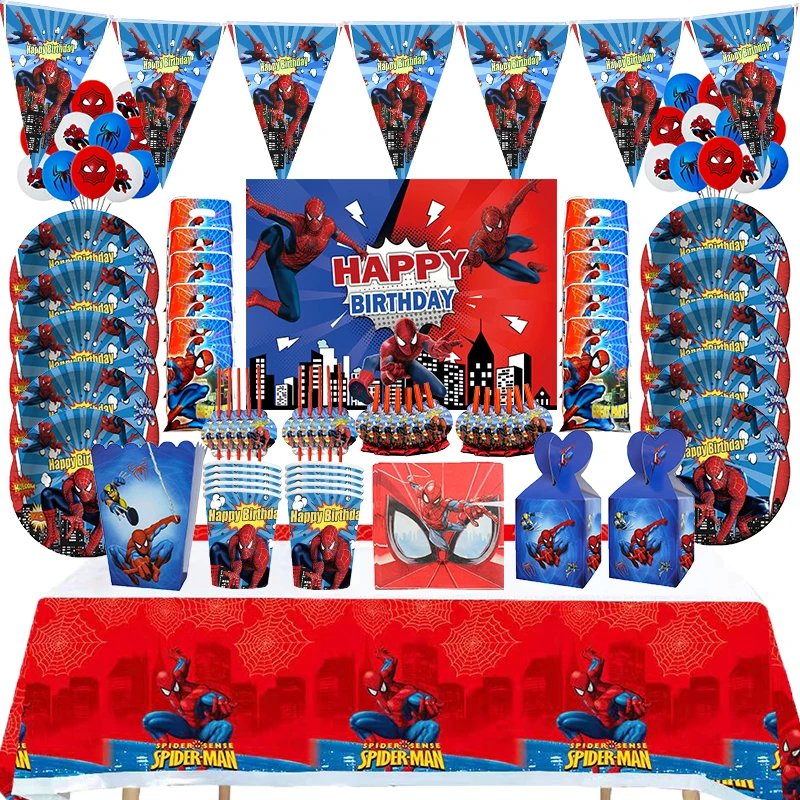 72pcs Spiderman Birthday Party Decoration Aluminum Balloons Disposable Tableware Backdrop Sticker For Kids Birth Party Supplies
