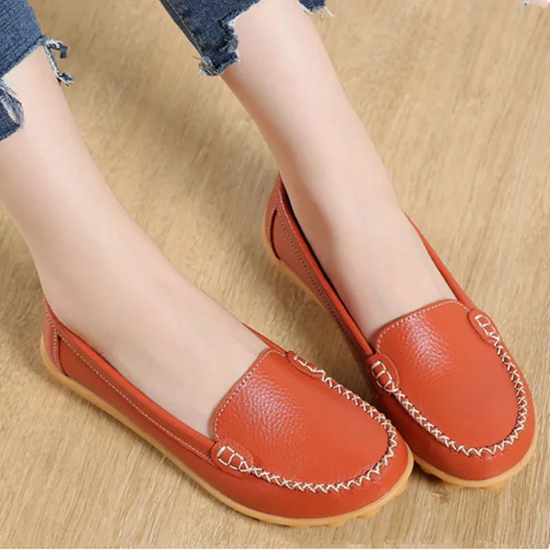 Plus Size 35-44 New Women Casual Shoes Sofe Thick Platform Breathable Flat Mom Shoes Fashion Loafers Spring/ Autumn Leather Shoe